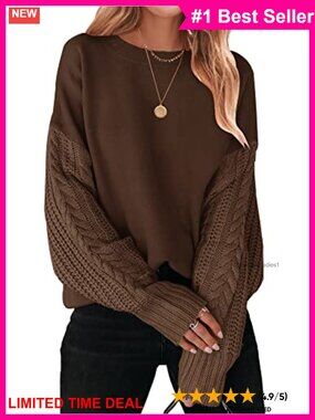 Women's Cable Knit Oversized Sweater Pullover Crew Neck Long Sleeve